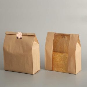 Newbested 30 Pack Kraft Paper Bread Loaf Bag with Clear Front Window,Brown Bakery Cookie Food Coffee Storage Packaging Treat Bag Including Label Seal...