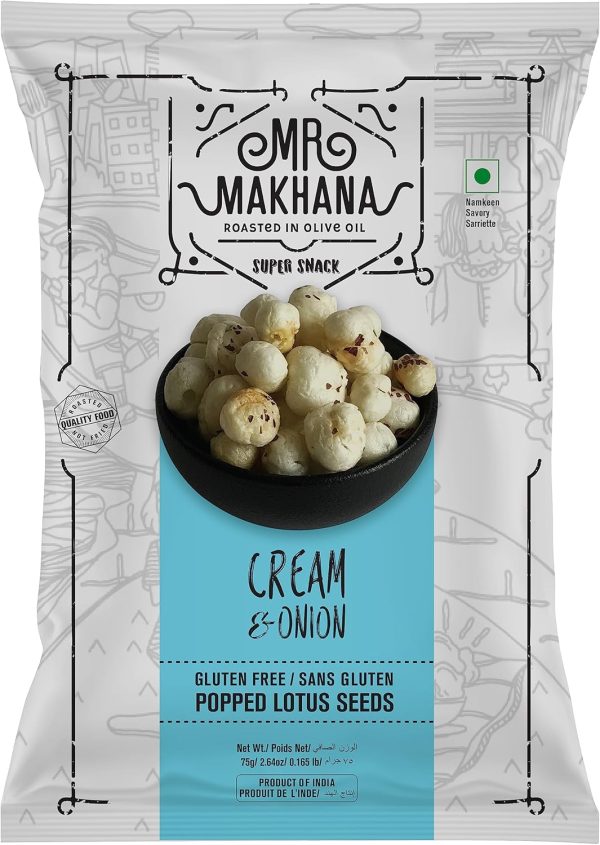 Mr Makhana Cream & Onion 25g I Gluten-free I MSG Free I Healthy Snacks I Roasted in Olive Oil I Zero Trans Fat I Rich Calcium I Roasted Makhana & Foxnuts